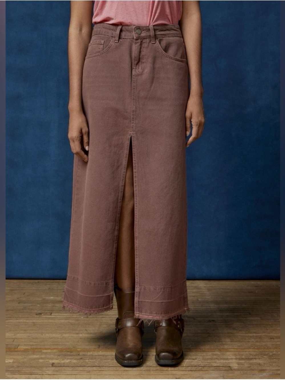 BDG Mauve/Purple Midi Denim Skirt with Front Slit